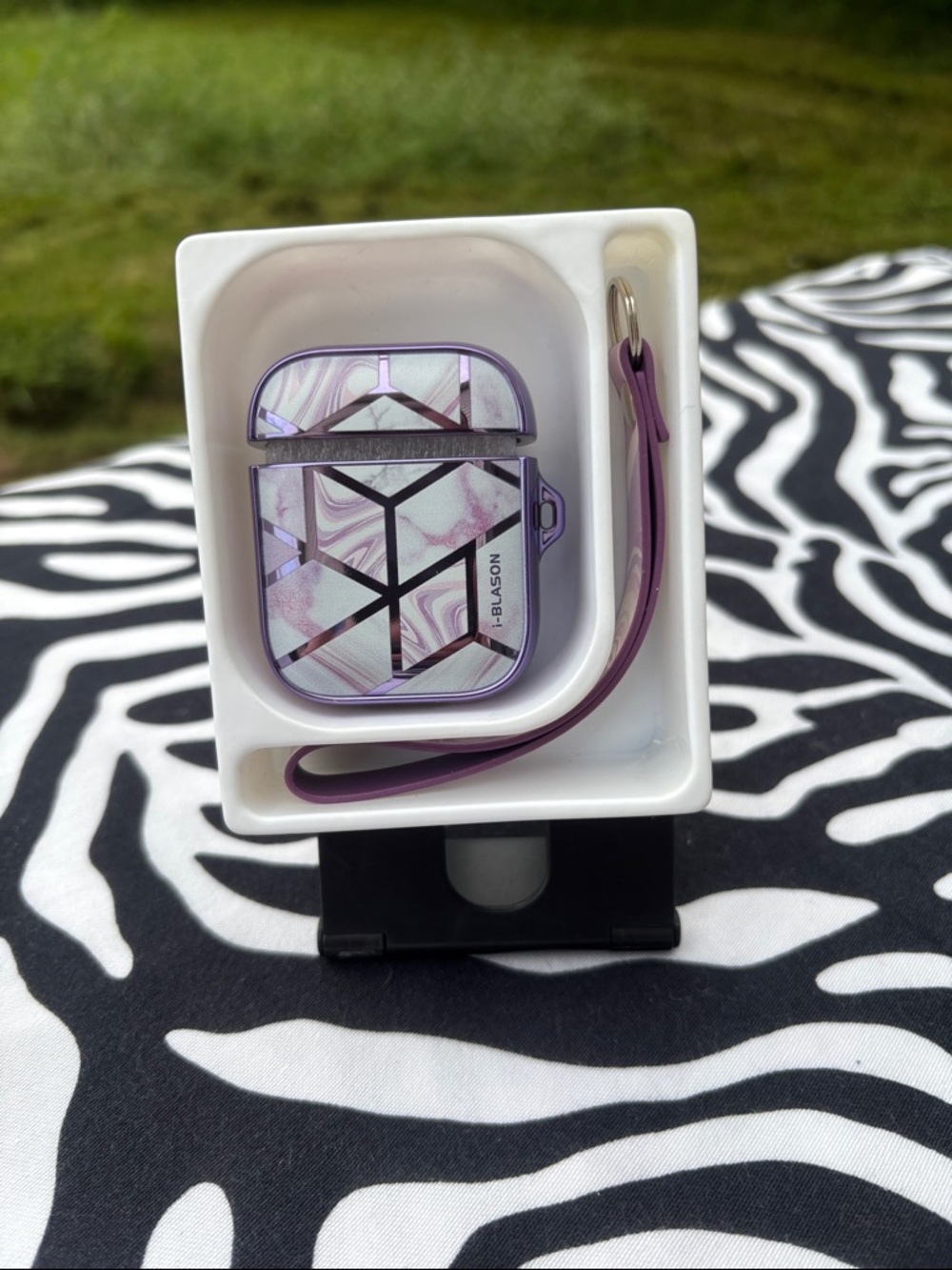 Purple Marble Earbuds Case with Strap